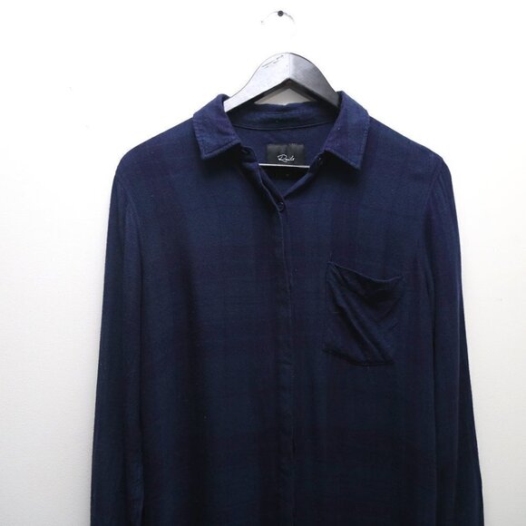 Rails Bianca Long-Sleeve Plaid Flannel Dark Blue Shirt Mini Button Down - Picture 2 of 9